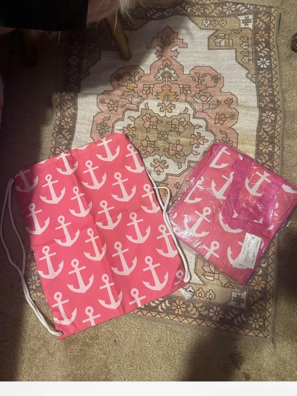 Simply Southern Pink Anchor Drawstring Backpack AND matching Tote Bag BOTH NWT